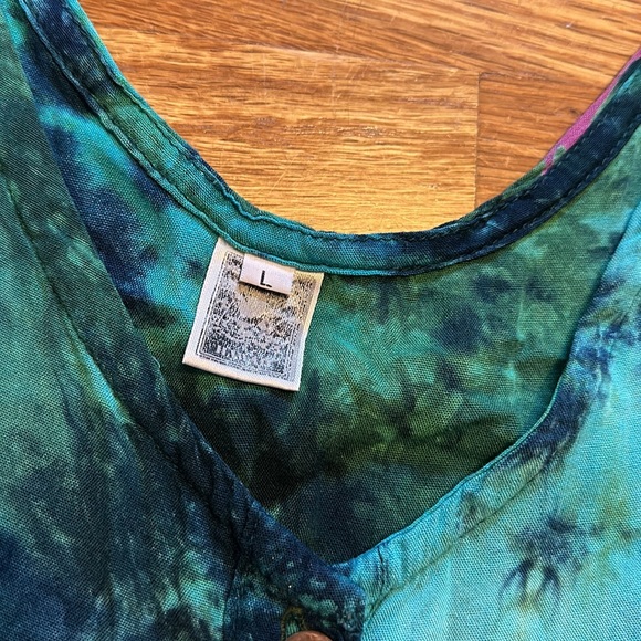 Vintage Inspired 90s Print Tie-Dye Green Pink Seashell Mini Dress Size Large - Picture 7 of 9